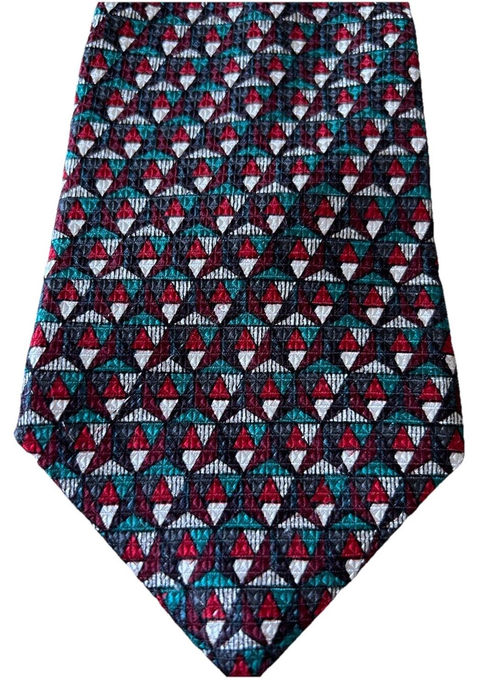 VTG Christian Dior Silk Tie Christmas Holiday Corporate Geometric Print Necktie